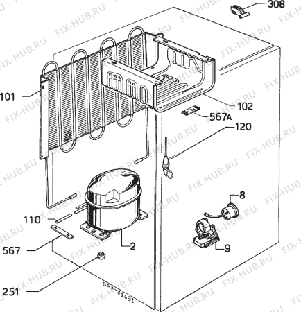 Взрыв-схема холодильника Zanussi Z14G-2 - Схема узла Cooling system 017